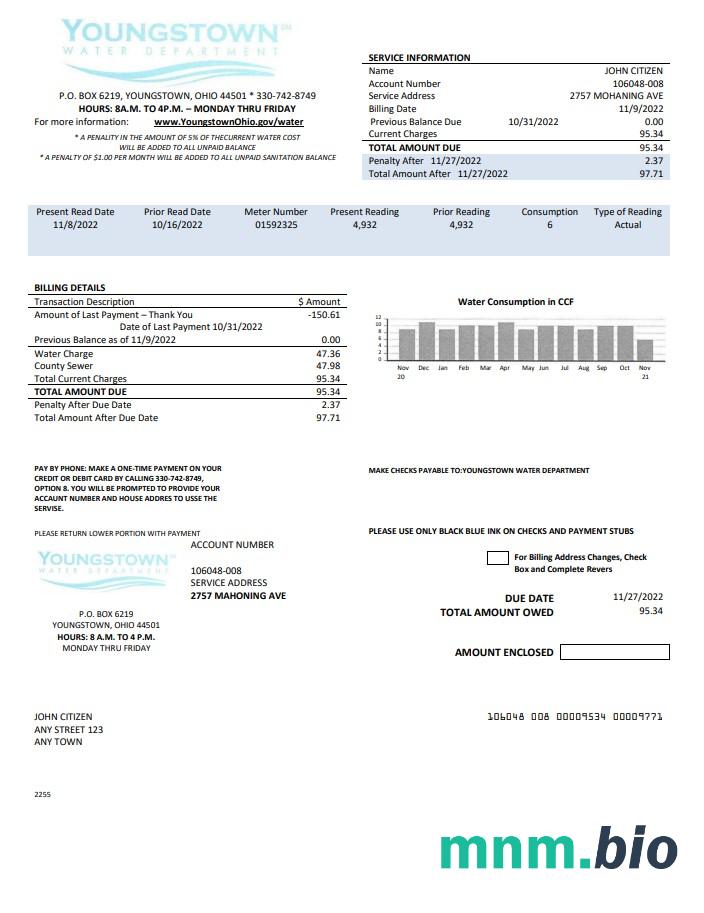 USA Youngstown Water Department rachunek za media szablon w formacie Word i PDF